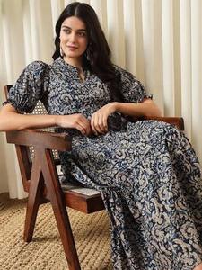 Robe indienne en coton imprimé Hand-Block Floral Summer Casual Wear fait à la main pour la Saint-Valentin Cadeau ODM Supply - Product Image 6