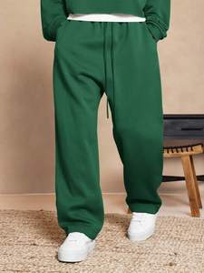 Pantalones de chándal de color verde bosque para hombre, pantalones de chándal de lana de gran tamaño lavados, pierna recta, cordón de algodón suave, ropa de calle mínima - Product Image 4