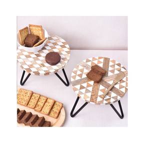 New Design Wood Cake <b>Stand</b> with Metal <b>Stand</b> <b>Cupcakes</b> & Pizza Platter Customized Size for Parties & Wedding Modern Design - Product Image 6