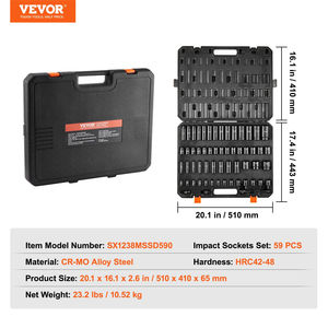 VEVOR Hand Tool Set 59 PCS Impact Socket Wrenches SAE 5/16 1-1/4 Square Hex Features Chrome Finish OEM Customization Supported - Product Image 1