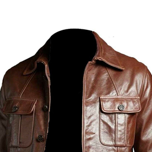 New Arrival Men's High Quality Coated Camouflage <b>Real</b> <b>Leather</b> Motorcycle <b>Jacket</b> with Stand Collar and Customizable Front Logo - Product Image 5