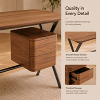 Bureau d'écriture moderne en bois écologique avec armoire de rangement latérale et structure métallique