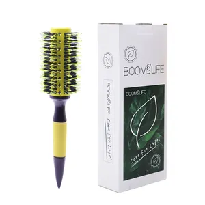 Aluminum Tube Wooden Curly Hair Styling Brush Boar Bristle Roll Wood Round Hair Brush Tek