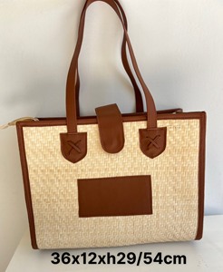 Lujoso modelo ecológico, nuevo, tejido a mano, juncia, hierba, Bolso con solapa para mujer, cierre abierto, dos asas, decoración Floral, capacidad de 1L - Product Image 4