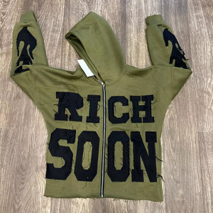 2025 hommes haute qualité pleine fermeture éclair graphique à capuche hommes Streetwear personnalisé broderie logo pièce à capuche - Product Image 5