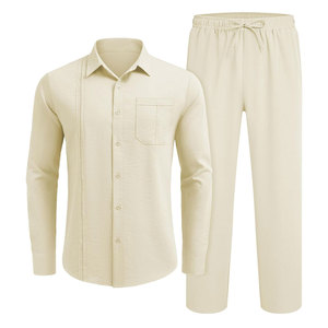 Conjuntos de camisa de hombre de tela de poliéster hechos a medida de todos los tamaños, conjuntos de camisa de hombre teñidos lisos de diseño superior - Product Image 1