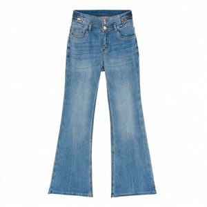 Jeans Rectos de Cintura Media para Mujer, Personalizados, de Mezclilla Elástica, con Cierre de Botones, Lavado Arena, Casuales, de Secado Rápido, Premium y a la Moda - Product Image 1