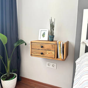 Mesita de Noche Moderna Flotante de 2 Cajones, Montada en la Pared, Ecológica, Hecha a Mano, de Madera, Mueble para Dormitorio o Sala de Estar, Personalizable - Product Image 1