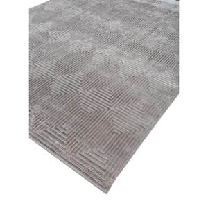 Tapis de salon géométrique gris et noir noué à la main en laine et soie de bambou - AIWB-3030 - Product Image 2