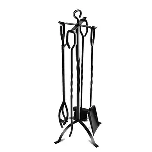 Heavy Duty Wrought Iron Fire Place Toolset with Poker Fireplace Tools Cast Iron Indoor Firewood Tools with Stand
