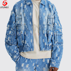 Oem Fashion Hot Selling Men's Denim Suit Custom Fitness Two Piece <b>Set</b> Men's Denim Jacket and Jeans <b>Sets</b> With Pocket - Product Image 5