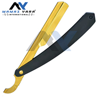 Support de rasoir de barbier en acier inoxydable Plasma en poudre d'or noir lame turque rasoir de couteau pliable à bord droit pour barbiers