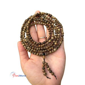 Bracelet en perles de bois d'agar de qualité supérieure du Vietnam, fait main, en bois naturel noir, pur, artisanal - Product Image 6