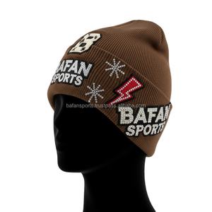 Gorro de invierno para mujer, gorro tejido acrílico de punto Premium GSM, Color marrón, logotipo personalizado, parche bordado, diseño, gorro jacquard - Product Image 3