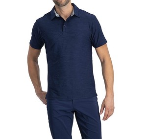 เสื้อโปโลแขนสั้นสำหรับผู้ชายเสื้อโปโลสีฟ้าทึบทรงสลิมฟิต - Product Image 1