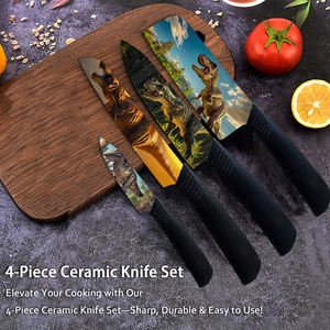 Couteau utilitaire ambidextre à lame en céramique, best-seller, lot de 4, revêtement antiadhésif en plastique, passe au lave-vaisselle, multi-usages - Product Image 5