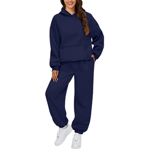 Conjunto Deportivo de Pantalones Largos con Capucha para Mujer RAZERS IMPEX, Otoño Invierno, Color Sólido, Informal, Holgado, Sudadera con Capucha de 2 Piezas, 100% Algodón, Estilo Hip - Product Image 1