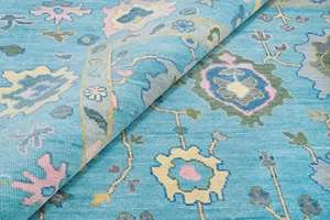 พรมขนสัตว์โอชัคสีเขียวแบบปักมือ  ขนาดสั่งทำได้  กันลื่น ซักได้ ทนทาน  ด้านหลังทำจากยางลาเท็กซ์  สำหรับปูพื้นบ้าน - Product Image 2