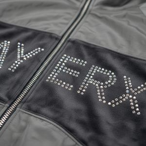 Custom <b>Women</b> Tracksuit Velour Nylon Patchwork Rhinestone Solid Printed <b>Lightweight</b> Breathable Cropped <b>Jacket</b> Stacked Pants - Product Image 5