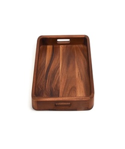 Bandeja Rectangular de Almacenamiento de Madera Maciza Premium con Asas de Corte Suave, Borde Elevado y Veteado Rico, Ideal para Desayuno y Café - Product Image 3