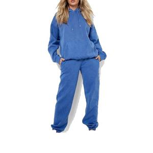 New Fashionable Custom Streetwear Acid Wash Distressed Patch Embroidery LOGO 2 Piece Jogger Set Tracksuit for Women's - Product Image 4