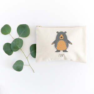 Personalized Name Cotton Canvas Cosmetic Bag Fashionable Lady Style Bear Pattern <b>Makeup</b> <b>Case</b> Zipper Blank Letter Available - Product Image 3