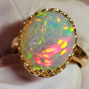 Anillo de ópalo de fuego de panal chapado en oro Anillo de compromiso de ópalo Anillo de ópalo de oro Plata de Ley 925 Regalo de joyería fina para ella - Product Image 1