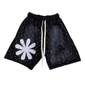 Men Vintage Sun Fade Sweat Cotton Shorts Cut Edge Acid Wash Shorts/ Faded Shorts Streetwear Thick Drawstring <b>Applique</b> <b>Patch</b> - Product Image 1