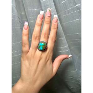 Navajo-Made Sterling Silver <b>Ring</b> with Natural Sonoran Mountain <b>Turquoise</b> Size 9 Bezel Setting Gift - Product Image 5