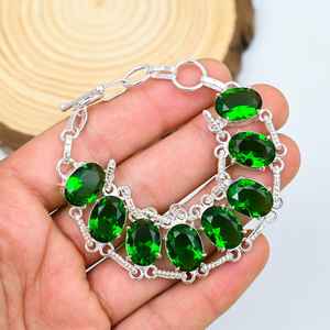 Pulsera de peridoto verde vibrante bohemio de Plata de Ley 925, piedra preciosa facetada ovalada, joyería hecha a mano ajustable para regalo de mujer - Product Image 3