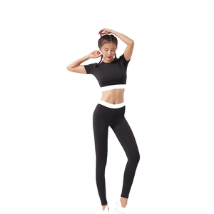 100% Cotton Custom Women's 2 Piece Activewear Set Black <b>Crop</b> Top High Waist <b>Leggings</b> Fitness Workout Sportswear Set Manufacturer - Product Image 6
