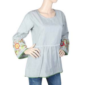 เสื้อพลีทสไตล์ตะวันตกสำหรับผู้หญิง - สีเทา - Product Image 1