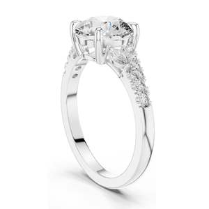 2.27 CT Round Brilliant Lab Diamond <b>Ring</b> for Women Leaf Accent Pav Band VVSVS EF CVD 18KT, 14KT, 10KT Gold & 925 <b>Silver</b> - Product Image 5