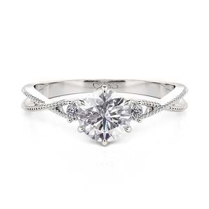 Anillo de compromiso Jeulia de plata de ley con tres piedras de moissanita y diseño trenzado Milgrain - Product Image 4