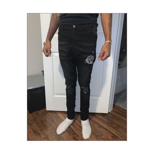 กางเกงยีนส์ผ้าฝ้ายปักลายสำหรับผู้ชายกางเกงยีนส์ซักคุณภาพสูง100% ออกแบบได้ตามที่ต้องการสไตล์ฮิปฮอปปาร์ตี้ - Product Image 1