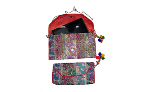 Fabriqué à la main Banjara ethnique grande capacité pochette coton matériel broderie traditionnelle fermeture à glissière bohème Festivals - Product Image 4