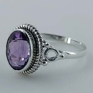 Handmade Women's Amethyst 925 Sterling Silver <b>Ring</b> Oval Cut Natural Stone Smooth Finish Rhodium <b>Sizes</b> 4 13 US Everyday Wear - Product Image 2