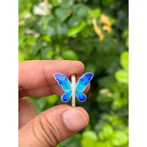 925 Silver Enamel Butterfly <b>Ring</b> <b>Adjustable</b> Rose Gold Plated Stainless Steel Inlay Fashionable Eternity Opening <b>Ring</b> Gift - Product Image 2
