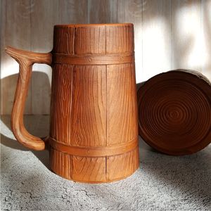 Chope à bière en bois artisanale 600 ml, baril en bois viking créatif, tasse à café rétro, design en écorce d'arbre, chope en bois pour bars - Product Image 1