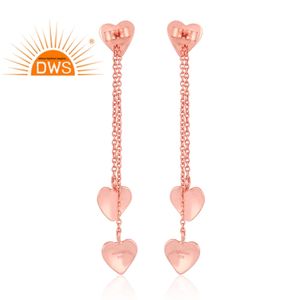 Best Selling Sterling Silver <b>Rose</b> <b>Gold</b> Plated <b>Heart</b> Charm Dangle <b>Earring</b> Silver Jewelry for Women Gift for Her - Product Image 4
