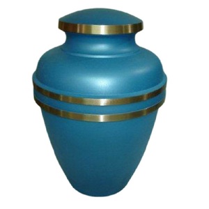 Urnas de cremación para adultos de latón azul de queroseno de alta calidad con bandas doradas para cenizas humanas Urnas funerarias de metal Premium - Product Image 1