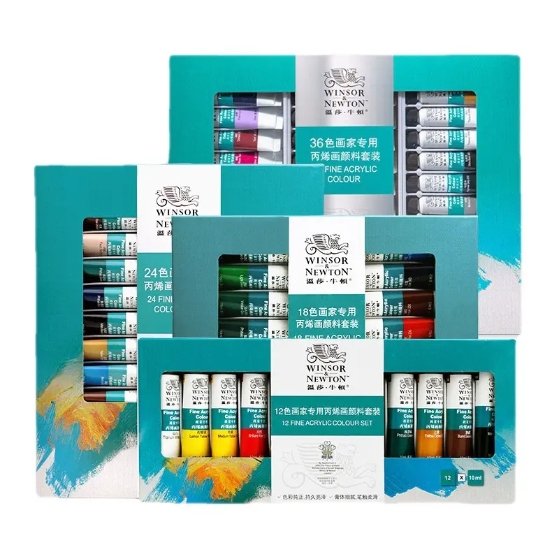 Winsor & Newton 12/18/24/36 couleurs 10ml vente en gros ensemble de peinture acrylique pour artiste professionnel tube en plastique