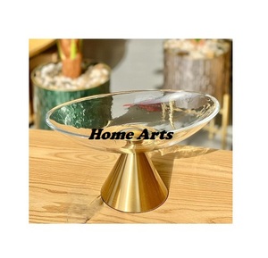 Cuenco de vidrio y metal para chocolates con soporte, cuenco para aperitivos y postres de forma ovalada de la mejor calidad con soporte en la India - Product Image 1