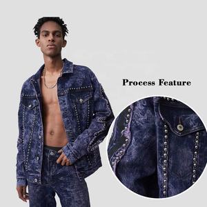 Conjunto de Dos Piezas Vintage para Hombre, Chaqueta Vaquera Desgastada con Botones Decorativos, Estilo Retro Hip Hop - Product Image 2