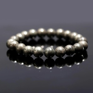 Pyrite Beads กำไลข้อมือ100% แท้ทรงกลมขนาด8มม. ทำจากหินธรรมชาติสร้อยข้อมือโยคะคริสตัลยืดได้ - Product Image 3