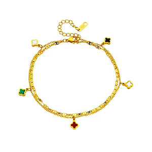 Chaîne de cheville trèfle à quatre feuilles colorée pour femme, élégante, en acier titane plaqué or véritable, résistante au ternissement, bijou de pied - Product Image 6