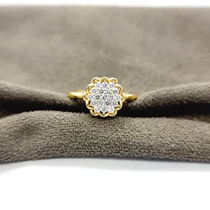 Trend tarzı 14K 18K altın otantik elmas yüzük doğal elmas küme elmas yüzük kadınlar için