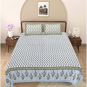 Turquoise Blue Floral 100% Cotton Bedsheet Set 240 TC Super <b>King</b> <b>Size</b> with 2 Pillow Covers 3-Piece Home Use-SHKV1091 - Product Image 2