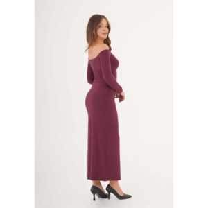 Robe de soirée bordeaux en gros avec détail de taille froncée élégante - Product Image 2
