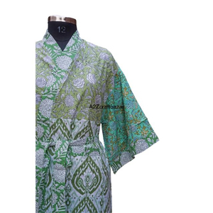 Robe kimono légère vintage pour femmes, imprimé floral bohème, respirante, 100% coton, manches courtes, manches trois quarts - Product Image 4